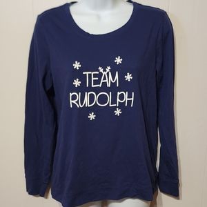 Christmas Shirt Small Long Sleeve Team Rudolph Blue‎ White Holiday Xmas B187